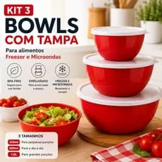 Kit Bowl com Tampa Hermético para Microondas e Geladeira BPA Free