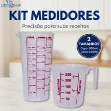 Kit Copo Medidor + Jarra Medidora 500ml e 250ml Cozinha – Medidas para Farinha, Leite, Água e Açúcar