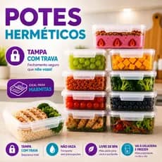 KIT Pote Cozinha Transparente 850ml Plástico Hermético com Trava BPA Free Marmita para Micro-ondas e Freezer