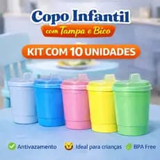 Kit 10 Copos Infantil Antivazamento 250ml com Tampa e Bico | Copo de Treinamento Bebê para Creche