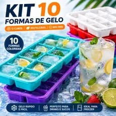 Kit 10 Formas de Gelo 12 Cubos Coloridas para Drinks Sucos e Freezer
