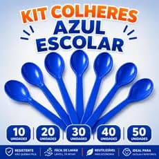 Kit Colher Plástica Escolar Infantil para Lanche Merenda Refeição Azul Bic Resistente Reutilizável
