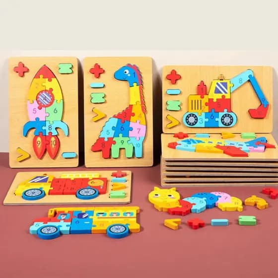 Kit Quebra Cabeça Infantil Madeira 🧩 | Brinquedo Educativo Montessori + Números e Formas