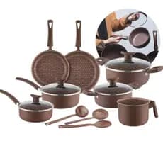 Conjunto De Panelas 10 Peças D'itália Caneca Frigideira Antiaderente Teflon Com Tampa De Vidro