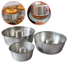 Kit 3 Formas Bolo Redondo Com Furo  Assadeira Pudim Multiuso Alumínio Cozinha Confeitaria