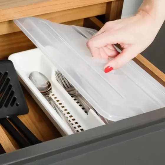 Organizador de Talheres Gaveta 4 Divisórias Com Tampa Plástico Durável