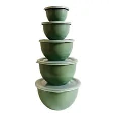 Kit 5 Potes Bowl Com Tampa Multiuso Porta Mantimento Tapuer Bacia Armazenar Cores Variadas