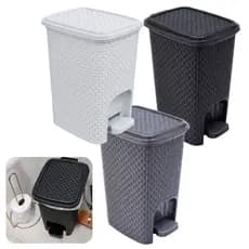 Lixeira Pedal 7L Rattan Banheiro Cozinha Escritório Organização Lixo Plástico