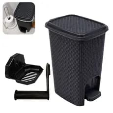 Lixeira Pedal 7L Rattan Saboneteira Ventosa Porta Papel Higiênico Banheiro Organização Parede Suporte