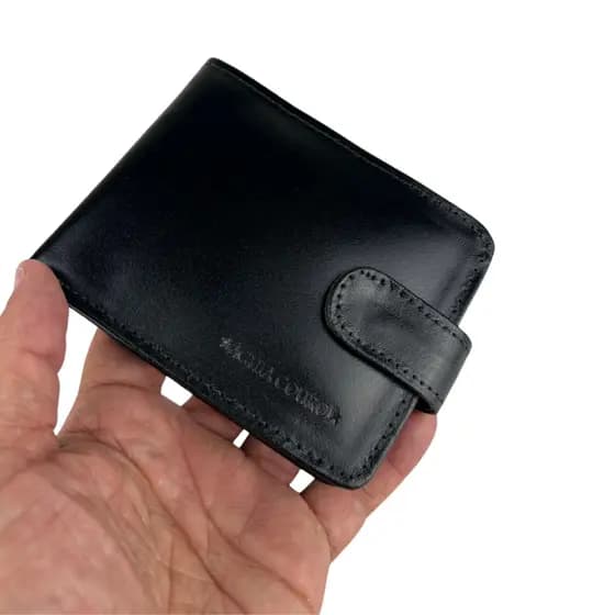 Carteira Masculina de Couro Legítmo Fecho de Botão com porta moedas