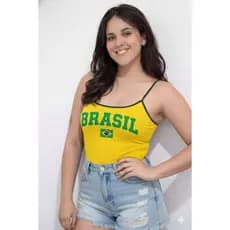Regata Top Alcinha Brasil Malha Canelada Feminino Copa do Mundo Brazil