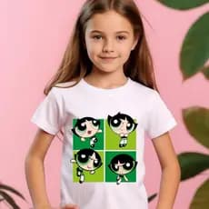 Camiseta Camisetinha Manga Curta Babado T- shirts, Blusa Blusinha Croped moda Verão Feminina Meninas Super Poderosas