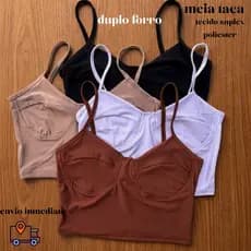 Cropped Top crop cropede faixa Regata Suplex Meia Taça Feminino Fitness Academia, sem Bojo