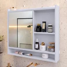 Armário Espelheira De Banheiro Aéreo com Porta, Nichos e Prateleira COMPACTO e Funcional p/ Parede
