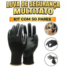 Kit 50 Luva De Segurança Multitato Tatil Banhada Luva Pu Black P M G GG Mecanico Pedreiro Eletricist