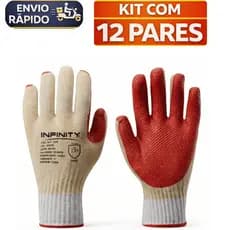 Kit 12 Pares Luva Emborrachada EPI Borracha Antiderrapante Segurança Trabalho