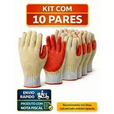 10 Pr Luva Emborrachada Reforçada Epi Rubber Trabalho Pesado