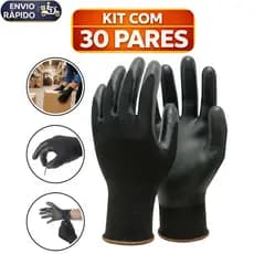 Kit 30 Luva De Segurança Multitato Tatil Banhada Luva Pu Black P M G GG Mecanico Pedreiro Eletricist