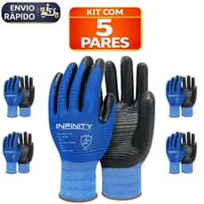 Kit 5 Pares Luva Multitato Borracha Nitrílica Ca Reforçada Emborrachada Trabalho Mecânico Óleo Graxa