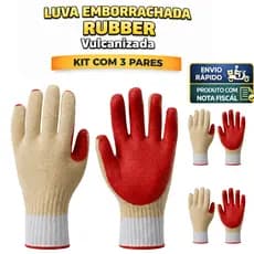 3 Pares Luva Emborrachada EPI Rubber Resistente Vulcanizado Proteção Segurança Antiderrapante