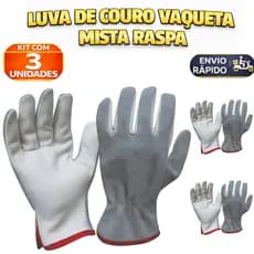 Kit 3 Luva Raspa Vaqueta Mista Petroleira Punho Curto Epi Proteção Segurança Industrial Construção