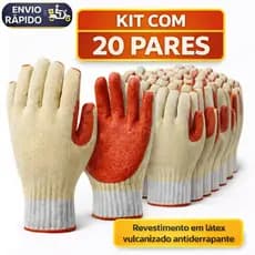 20 Pares Luva Emborrachada de Proteção EPI Borracha Resistente Grossa Antiderrapante Segurança