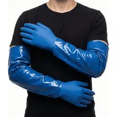 Luva Pvc Cano Longo Proteção Quimica C/ Forro Punho 66cm Azul 9 G Resistente Esgoto Epi Limpeza