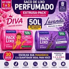 Saco de lixo Perfumado 50L Reforçado Lavanda ou Tutti Frutti 30,60,90,120 iu 150 un.