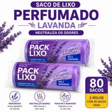 Saco de Lixo Perfumado Lavanda Reforçado 80 unidades Kit para banheiro pia cozinha 34x38 3kg