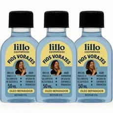 Kit 3 Óleo Capilar Lillo Cosméticos Fios Vorazes 50ml Hidratação Intensa