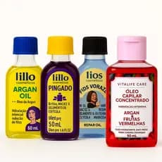 Kit 4 Variados Óleo Capilar Lillo Cosméticos Argan Oil, Açaí e Uva, Fios Vorazes, Argan e Frutas 50ml Hidratação Intensa