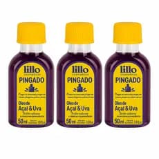 Kit 3 Óleo Capilar Lillo Cosméticos Açaí e Uva Pingado 50ml Hidratação Intensa