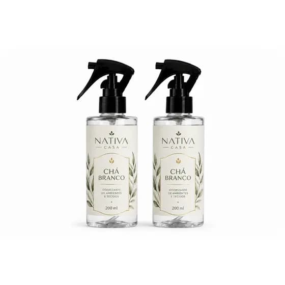 Kit 2 Odorizador de Ambiente e Tecido Chá Branco Nativa Casa 200ml Refrescante e Acolhedor