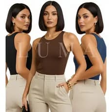 Kit 3 Regatas Basica Suplex Duplo forro frente e costa Blusa Feminina Blogueira Outono Inverno