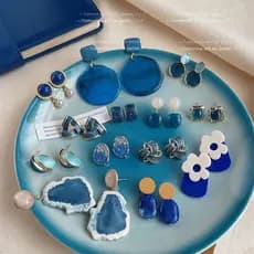 High-End sentido série azul brincos de gotejamento de óleo nicho Design manchas brincos de acrílico ins na moda brincos