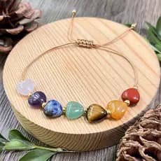 Pulseira de coração de cristal de sete cores, corda trançada à mão, pulseira de ametista Natural em formato de coração,