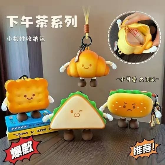 Pingente Criativo em Forma de Sanduíche para Porta-Moedas, Estojo de Fone de Ouvido Fofo em Forma de Hot Dog, Ornamento