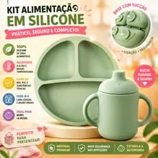 Prato e Copo Silicone Verde Infantil Livre BPA Introdução Alimentar Infantil