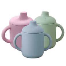 Copo de Treinamento Em Silicone Transição Introdução Alimentar 120ml Bebê Plinu Verde Azul Rosa