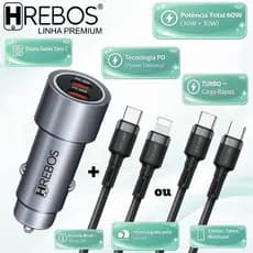 Carregador Veicular Turbo 60w Duplo Tipo C iPhone Samsung Notebook Tablet