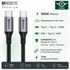 Cabo Tipo C 100W | iPhone 15 16 17 Pro Max | Samsung | Notebook e Tablet | Midnight 1 e 2 Metros