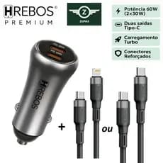 Carregador Veicular Turbo 60w Saída Dupla Tipo C iPhone Samsung Notebook Tablet Carga Rápida