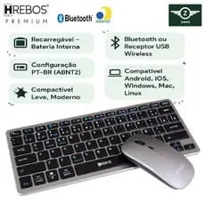 Kit Teclado e Mouse Sem Fio | Recarregáveis | Bluetooth | Wireless USB | Windows, Mac, Android e iOS