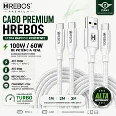 Cabo Tipo-C 100W ou USB-Tipo-C 60W Branco Turbo iPhone 15/16/17 Android Tablet Notebook 1m 2m 3m