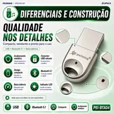 Adaptador Bluetooth Som Automotivo USB V5.1 Peining PEI-BTA04 Car Connect Receptor de Música