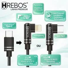 Hrebos Cabo Reforçado Turbo 1m L 90° – Compatível com Samsung e iPhone 11/12/13/14/15/16/17