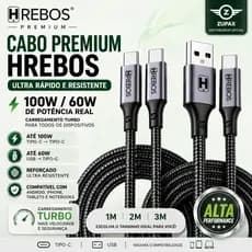 Cabo Tipo C 100W | USB p/ Tipo C 60W | Turbo 1m 2m 3m | Android, iPhon 15 16 17 Tablet Notebook