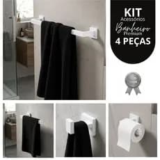 Kit Acessórios Banheiro 4 Peças Aço Inox 304 Branco – Toalheiro, Papeleira, Gancho, Porta Toalha