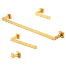 Kit Acessórios Banheiro 4 Peças Aço Inox 304 Dourado – Toalheiro, Papeleira, Gancho, Porta Toalha