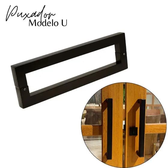 Puxador Inox Preto  30cm Tipo U para Portas de Madeira, Vidro e Alumínio | Moderno e Resistente